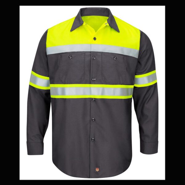 Men's Tall Hi-Visibility Colorblock Ripstop Long Sleeve Work Shirt Thumbnail